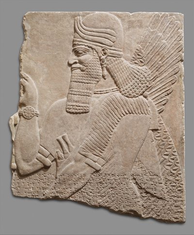 panneau en relief de figure surnaturelle, vers 883-59 av. J.-C. (albâtre de gypse) - Neo Assyrian